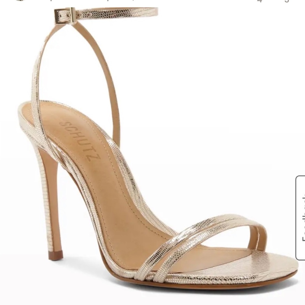 SCHUTZ Altina Strappy Gold lizard Metallic Leather Sandals Sz 11